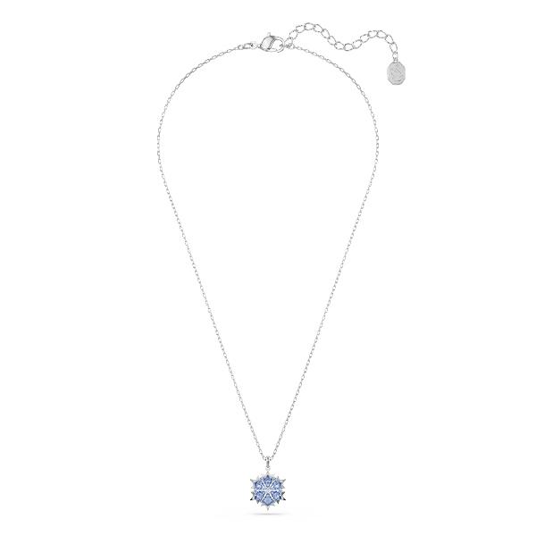 Pendant, Snowflake, Blue, Rhodium plated Magic Swarovski 5