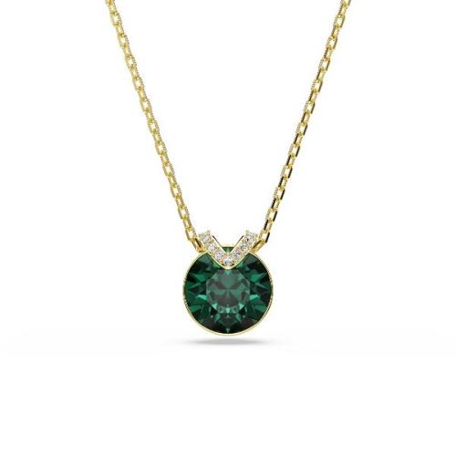 Pendant, Round cut, Green, Gold-tone plated Bella Swarovski