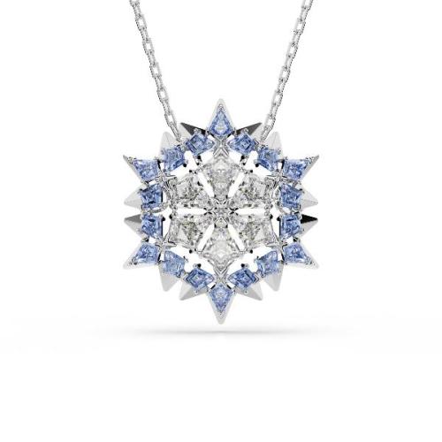 Pendant and brooch, Snowflake, Blue, Rhodium plated Magic Swarovski