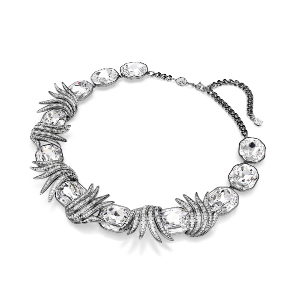 Necklace, Feather, White, Ruthenium plated The Vienna Collection Swarovski 2