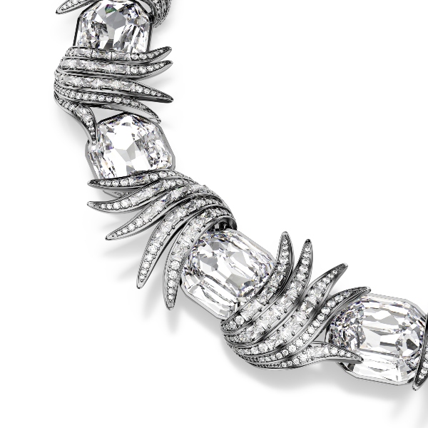 Necklace, Feather, White, Ruthenium plated The Vienna Collection Swarovski 4
