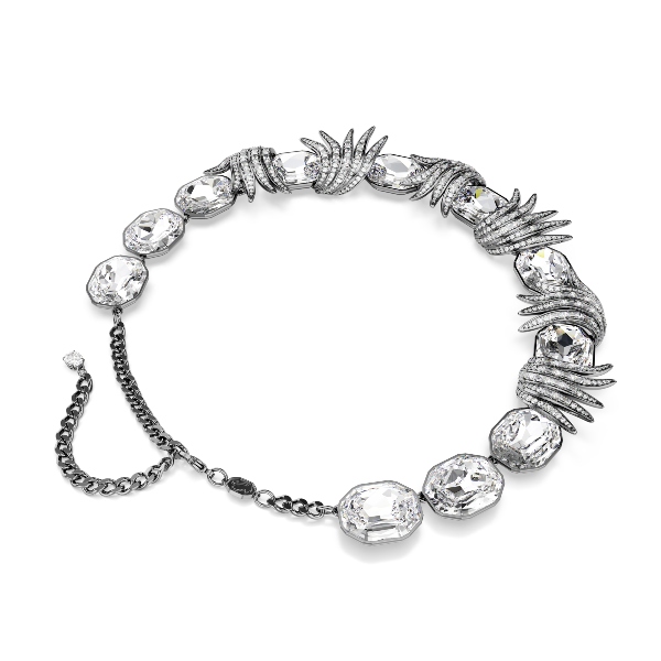 Necklace, Feather, White, Ruthenium plated The Vienna Collection Swarovski 5