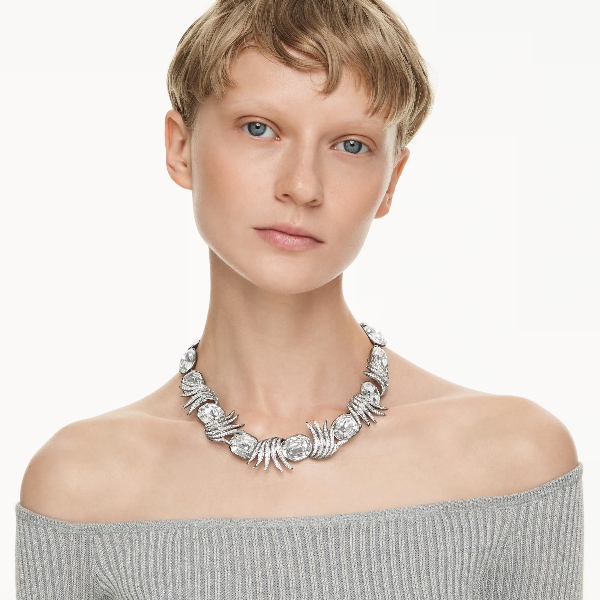 Necklace, Feather, White, Ruthenium plated The Vienna Collection Swarovski 6
