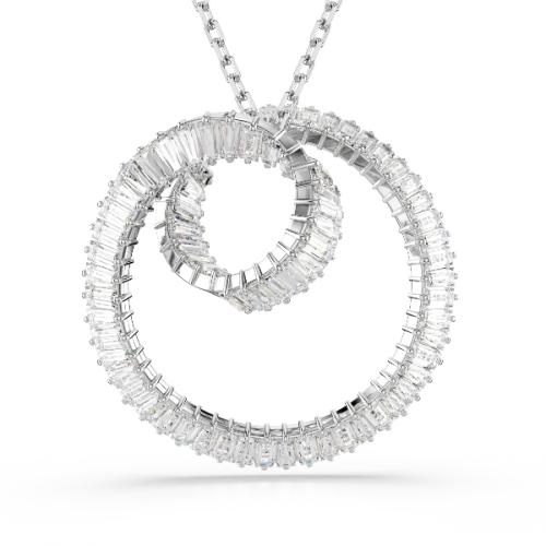 Pendant, Baguette cut, White, Rhodium plated Matrix Swarovski
