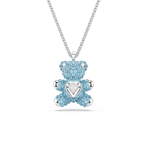Pendant, Bear, Blue, Rhodium plated