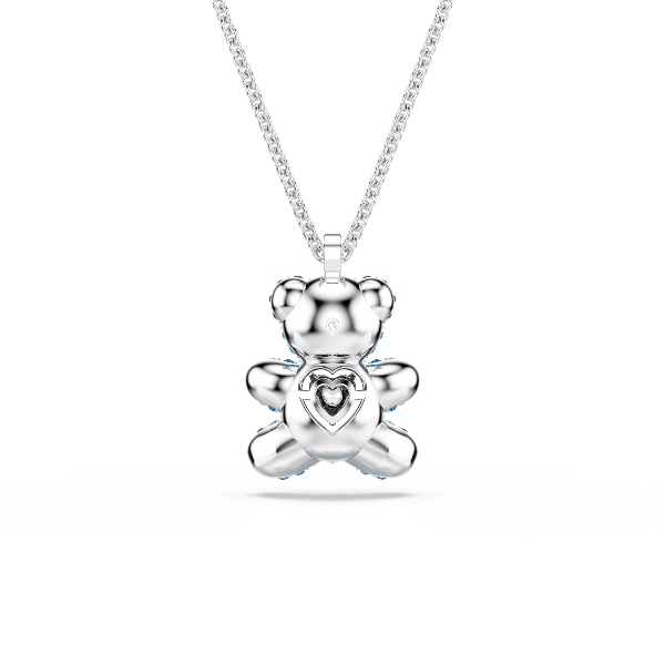 Pendant, Bear, Blue, Rhodium plated Teddy Swarovski 5