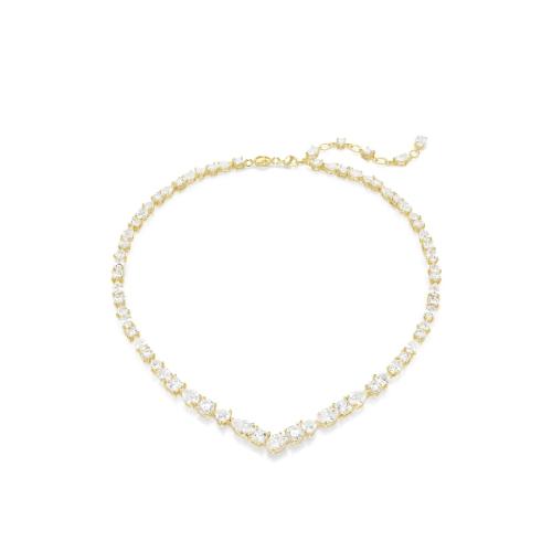 Necklace, Mixed cuts, White, Gold-tone plated