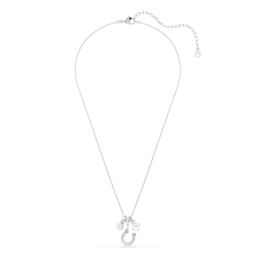 Pendant, Crystal pearl, Round cut, Pavé, Horse shoe, White, Rhodium plated Symbolic Swarovski 2