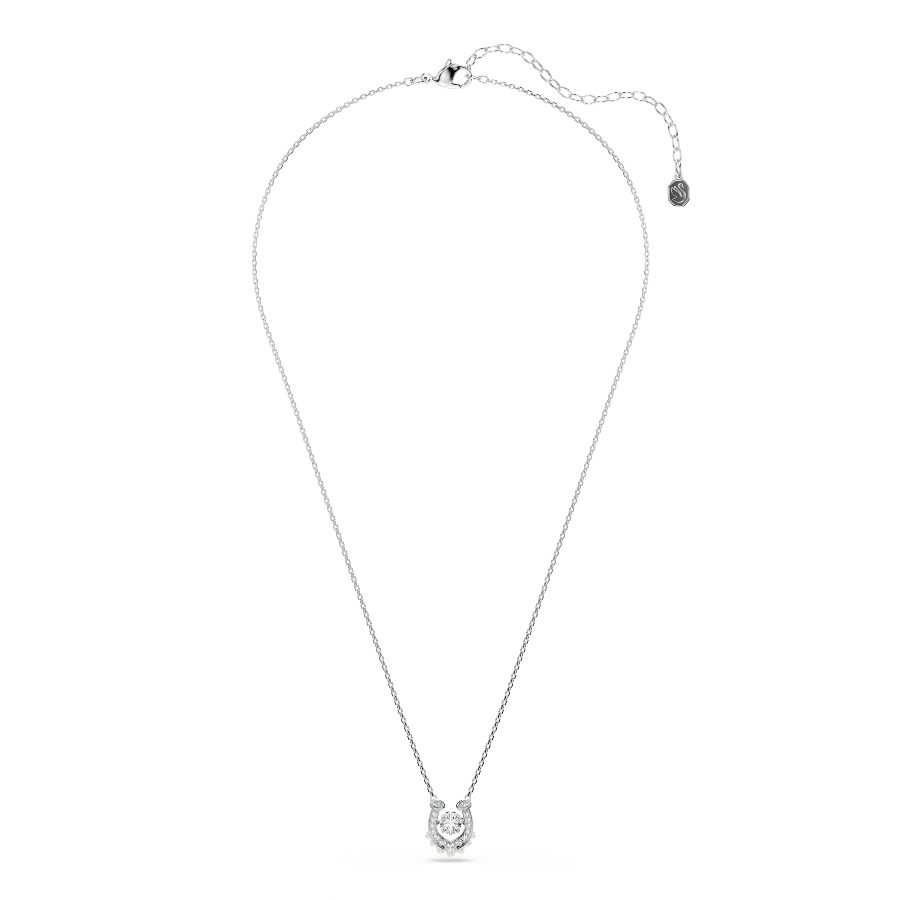 Pendant, Crystal pearl, Round cut, Pavé, Horse shoe, White, Rhodium plated Symbolic Swarovski 2