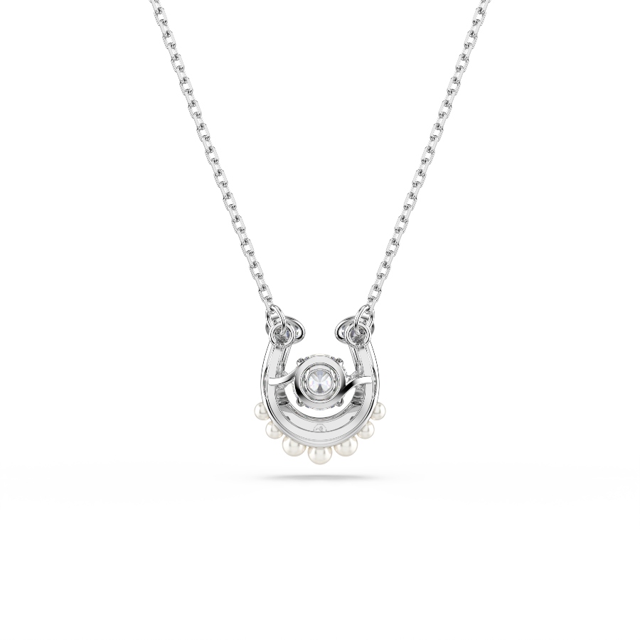 Pendant, Crystal pearl, Round cut, Pavé, Horse shoe, White, Rhodium plated Symbolic Swarovski 5