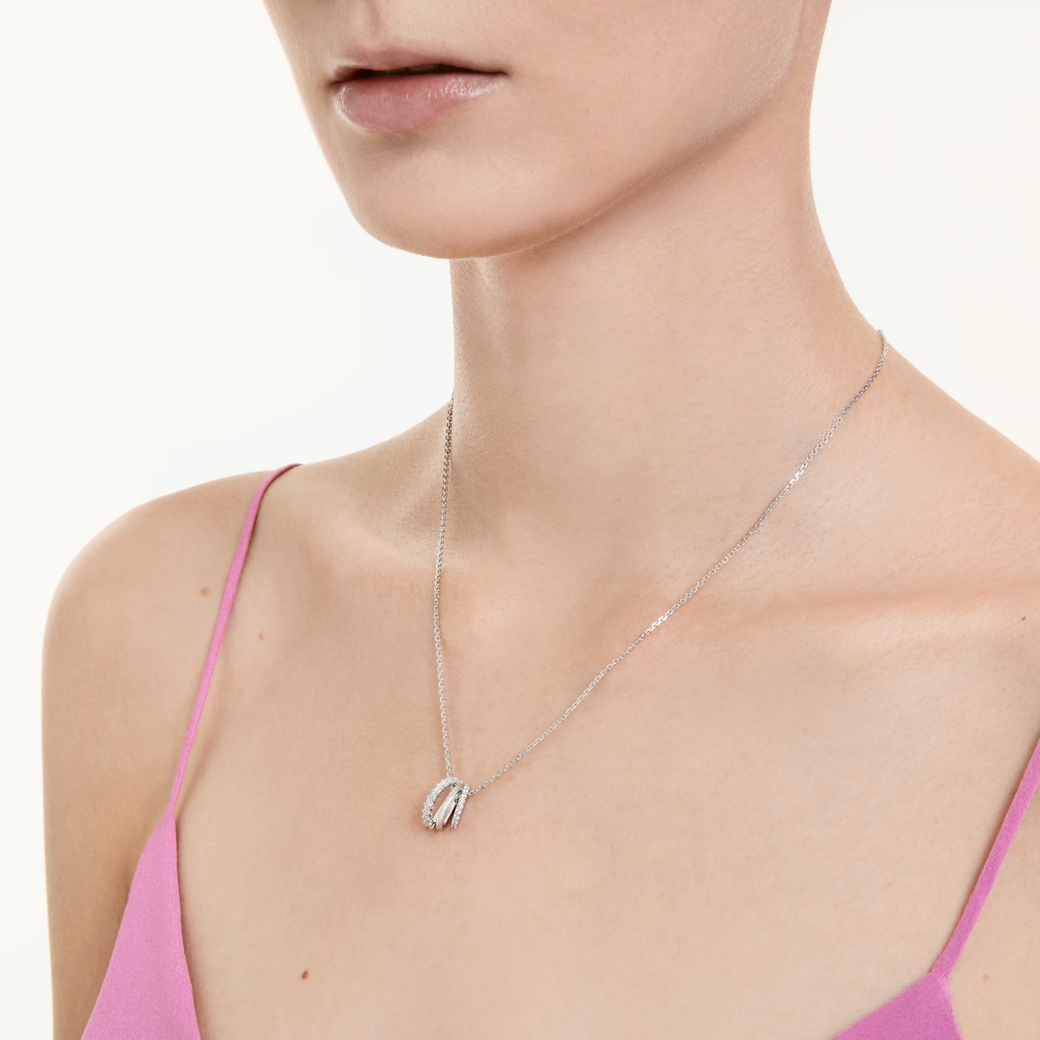 Pendant, Round cut, White, Rhodium plated Hyperbola Swarovski 5