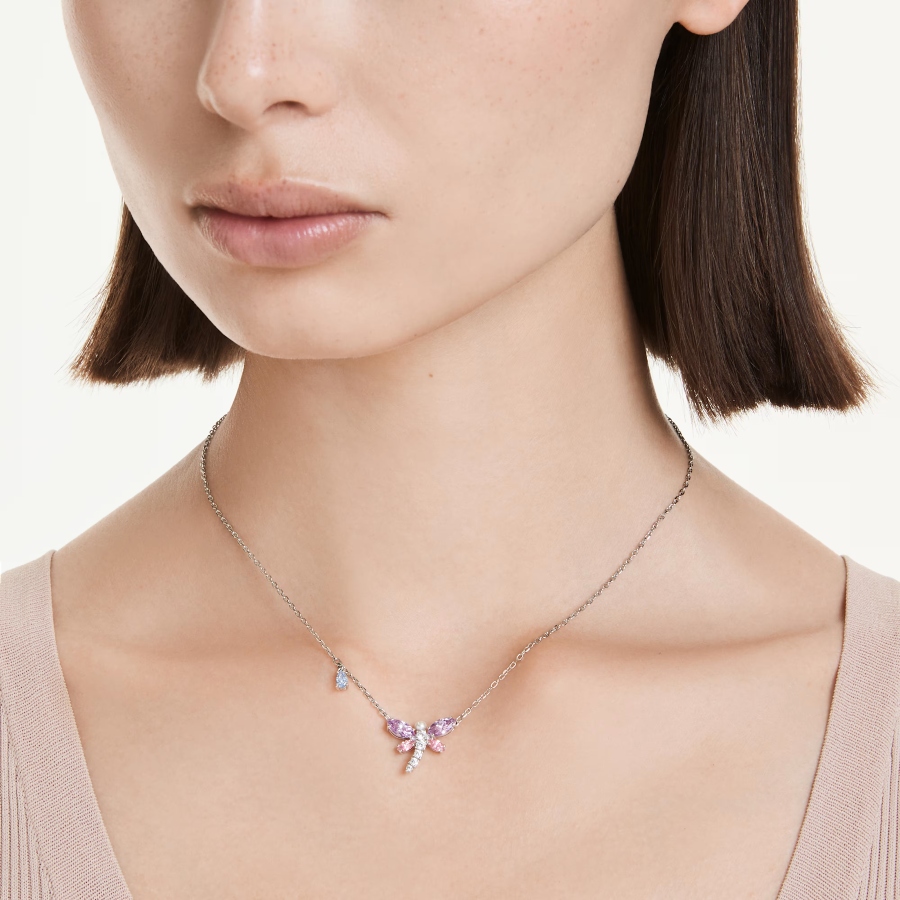 Pendant, Mixed cuts, Dragonfly, Multicolored, Rhodium plated Ariana Grande x Swarovski Swarovski 6