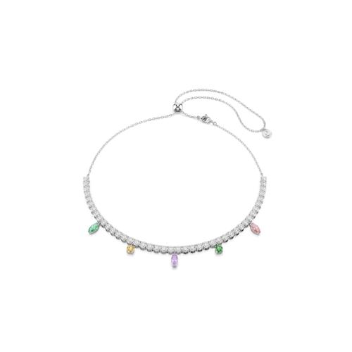 Necklace, Mixed cuts, Multicolored, Rhodium plated