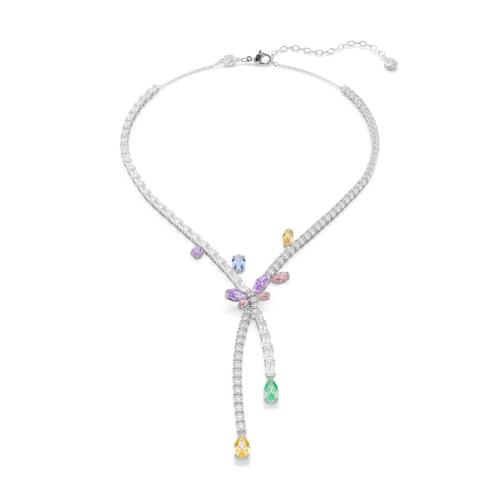Necklace, Mixed cuts, Dragonfly, Multicolored, Rhodium plated