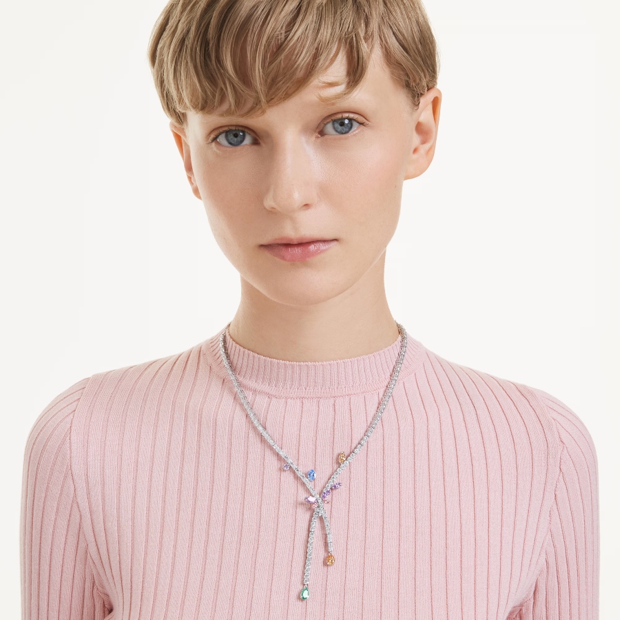 Necklace, Mixed cuts, Dragonfly, Multicolored, Rhodium plated Ariana Grande x Swarovski Swarovski 6