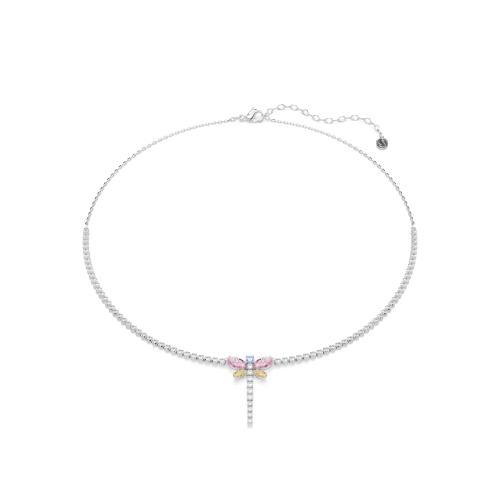 Y necklace, Mixed cuts, Dragonfly, Multicolored, Rhodium plated