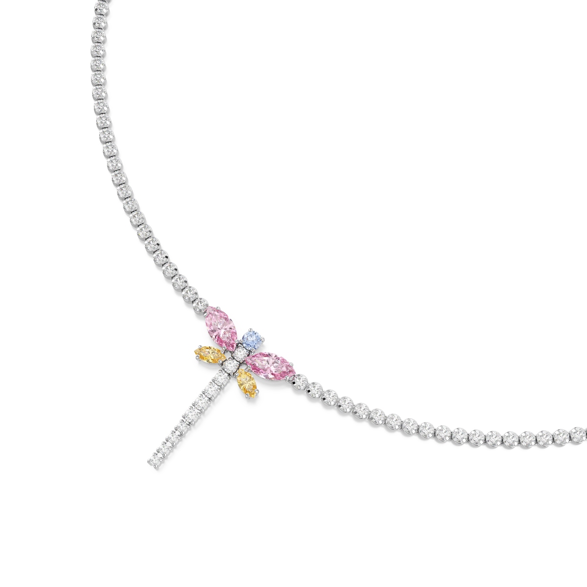 Y necklace, Mixed cuts, Dragonfly, Multicolored, Rhodium plated Ariana Grande x Swarovski Swarovski 4