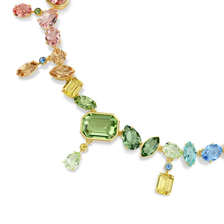 Necklace, Mixed cuts, Dangling crystals, Multicolored, Gold-tone plated Gema Swarovski 4