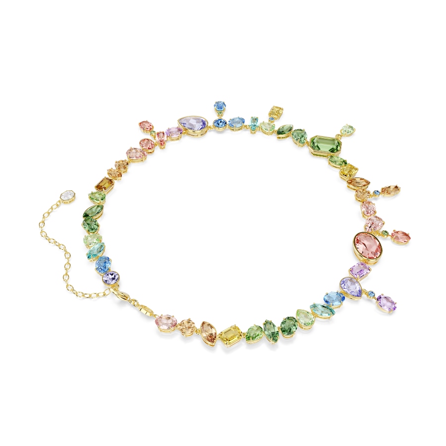 Necklace, Mixed cuts, Dangling crystals, Multicolored, Gold-tone plated Gema Swarovski 5