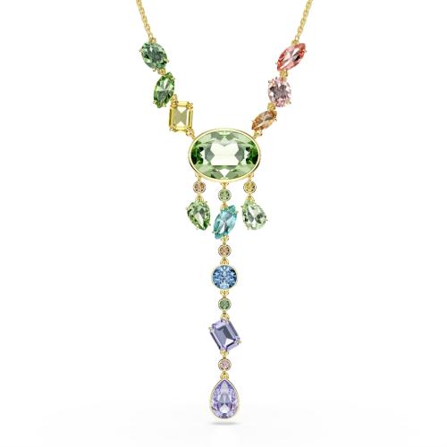 Y necklace, Mixed cuts, Multicolored, Gold-tone plated