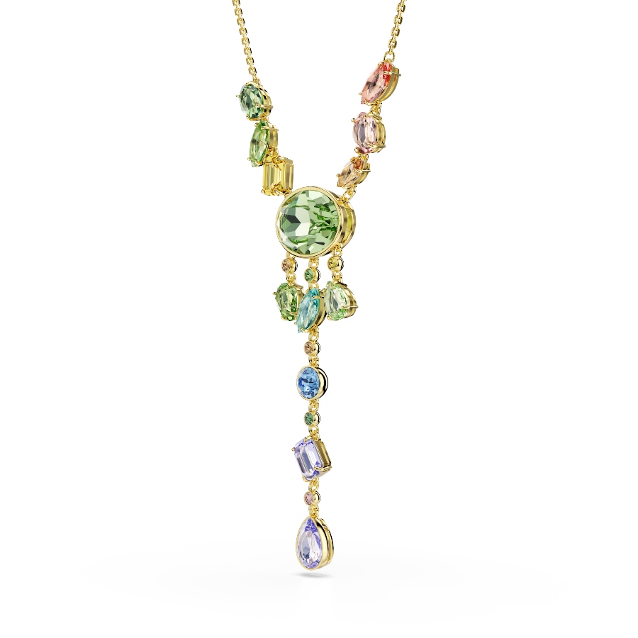 Y necklace, Mixed cuts, Multicolored, Gold-tone plated Gema Swarovski 3