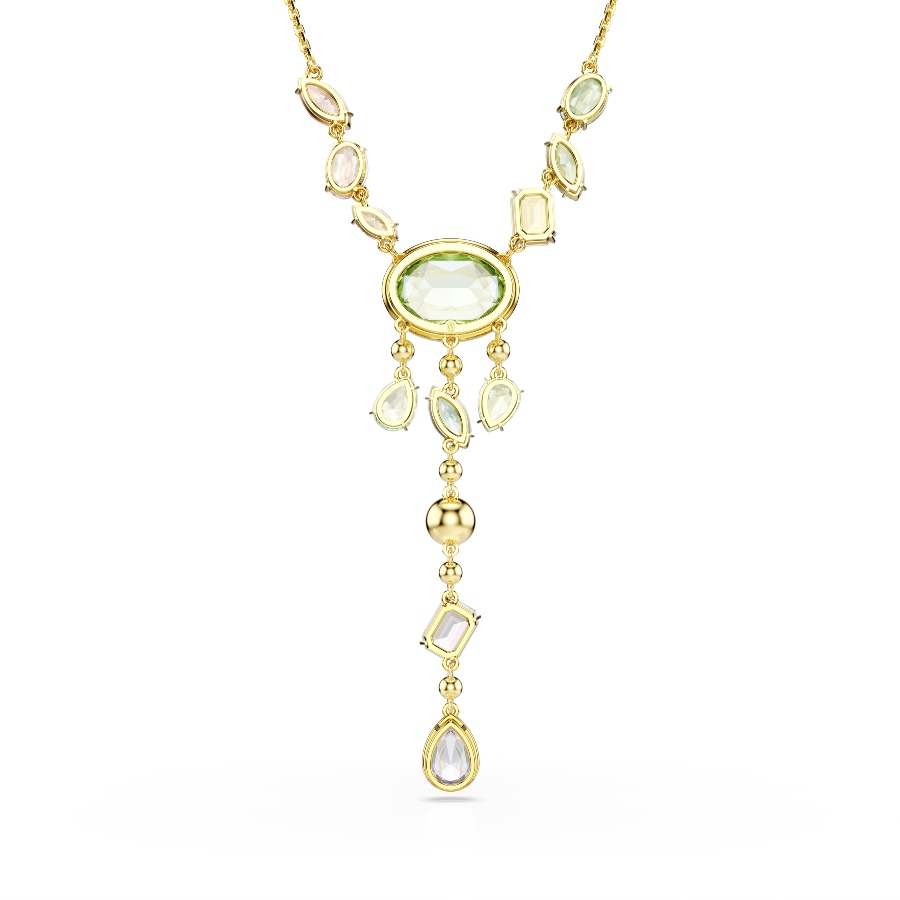 Y necklace, Mixed cuts, Multicolored, Gold-tone plated Gema Swarovski 5