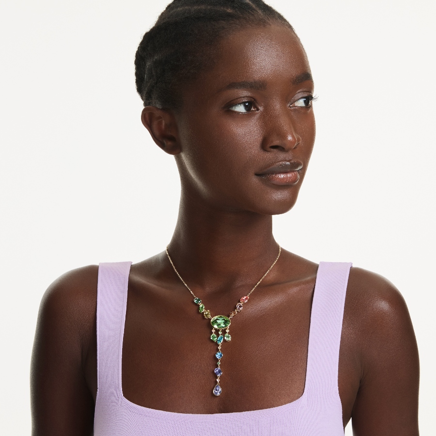 Y necklace, Mixed cuts, Multicolored, Gold-tone plated Gema Swarovski 6