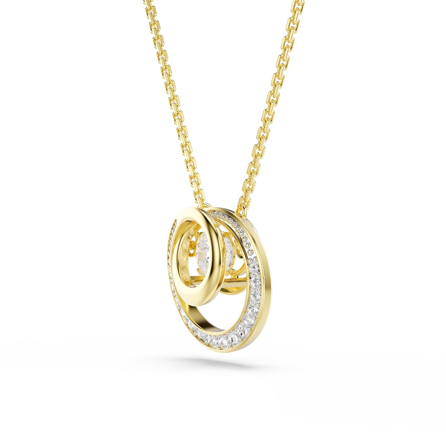 Pendant, Round cut, White, Gold-tone plated Hyperbola Swarovski 3