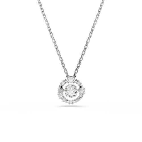 Pendant, Round cut, Dancing stone, White, Rhodium plated