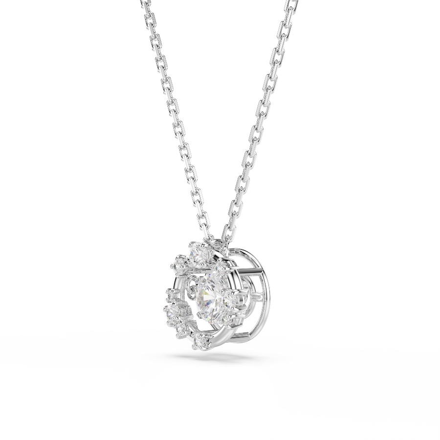 Pendant, Round cut, Dancing stone, White, Rhodium plated Constella Swarovski 3