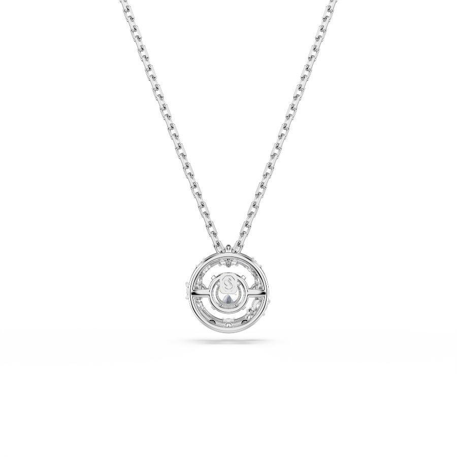 Pendant, Round cut, Dancing stone, White, Rhodium plated Constella Swarovski 5
