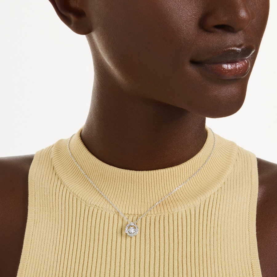 Pendant, Round cut, Dancing stone, White, Rhodium plated Constella Swarovski 6