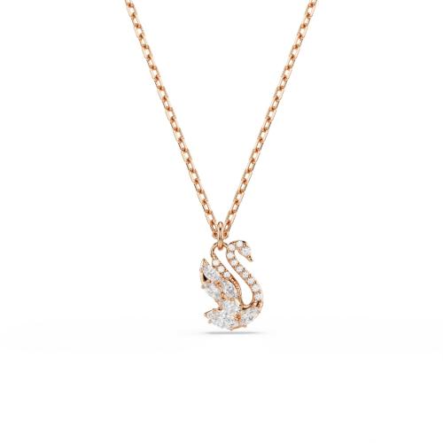 Pendant, Mixed cuts, Swan, White, Rose gold-tone plated
