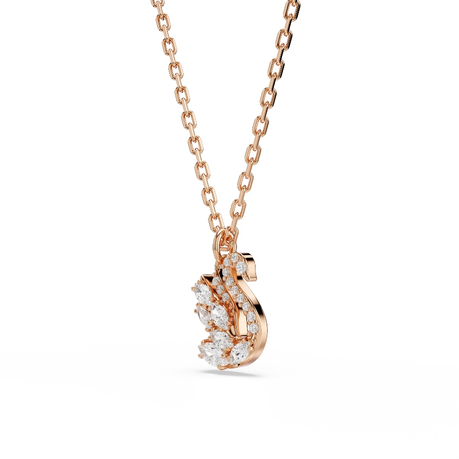 Pendant, Mixed cuts, Swan, White, Rose gold-tone plated Swan Swarovski 3