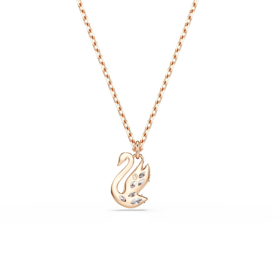 Pendant, Mixed cuts, Swan, White, Rose gold-tone plated Swan Swarovski 5
