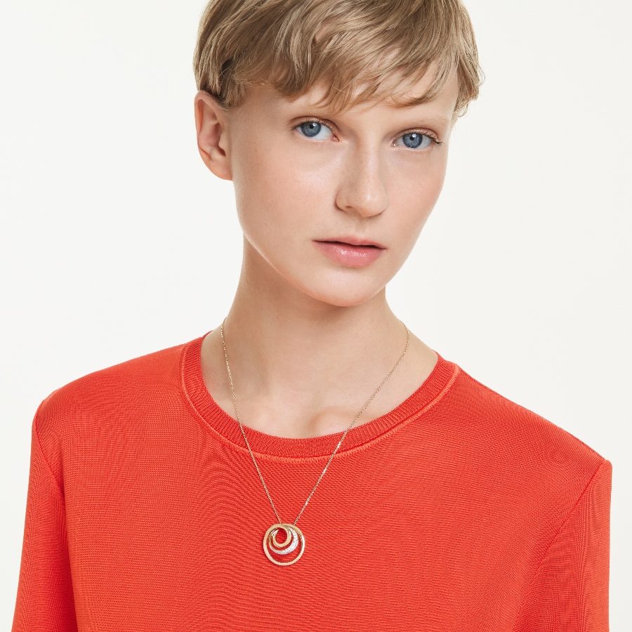 Necklace, Round cut, White, Gold-tone plated Hyperbola Swarovski 6
