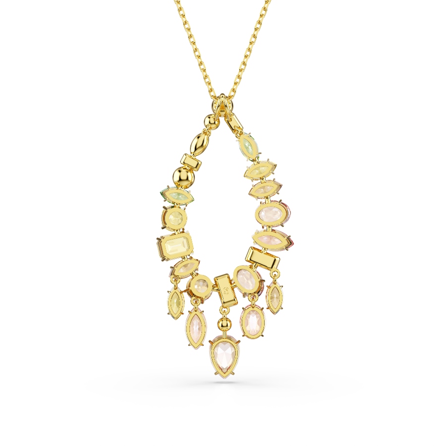 Pendant, Mixed cuts, Multicolored, Gold-tone plated Gema Swarovski 5