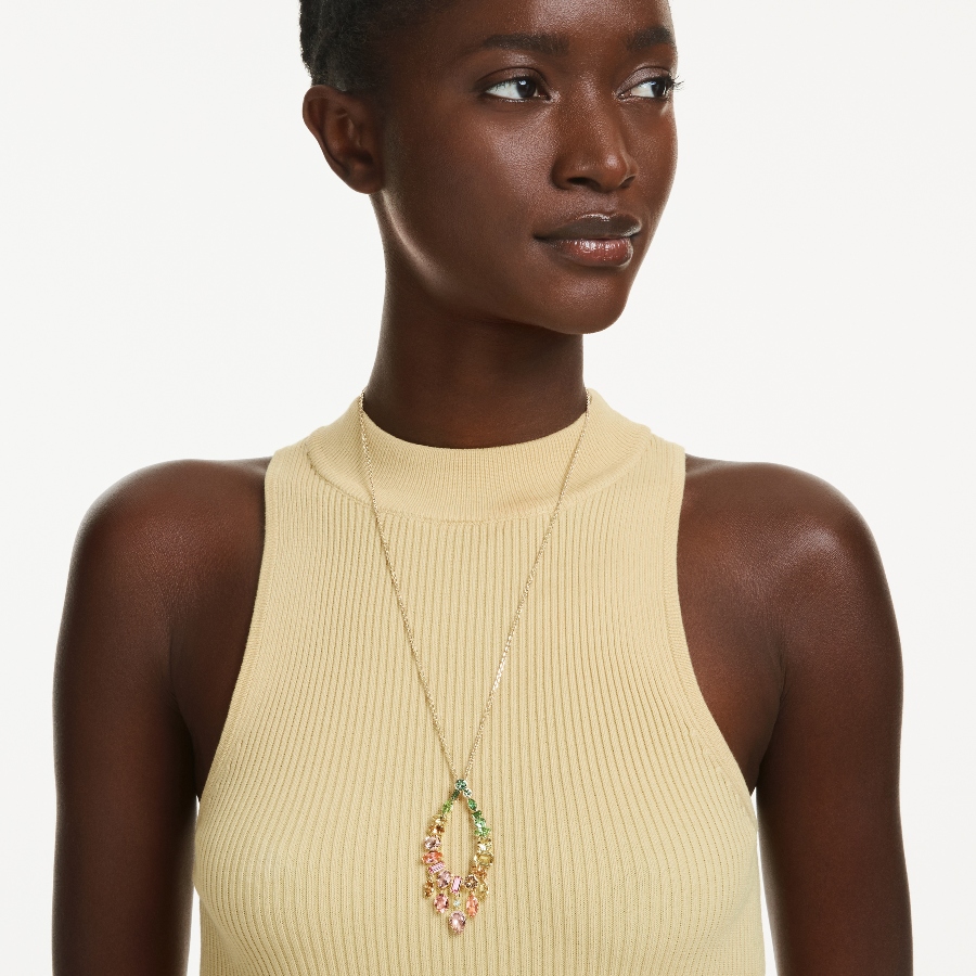 Pendant, Mixed cuts, Multicolored, Gold-tone plated Gema Swarovski 6
