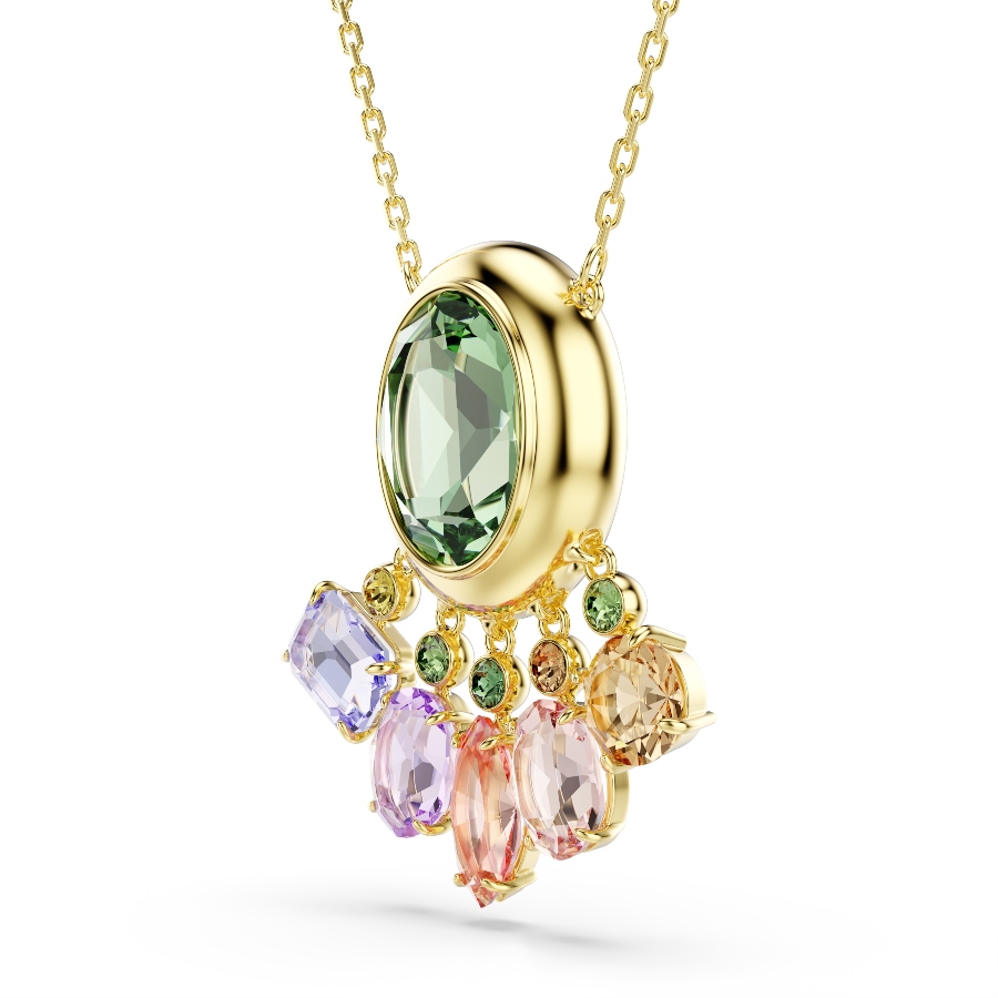 Pendant, Mixed cuts, Dangling crystals, Multicolored, Gold-tone plated Gema Swarovski 3