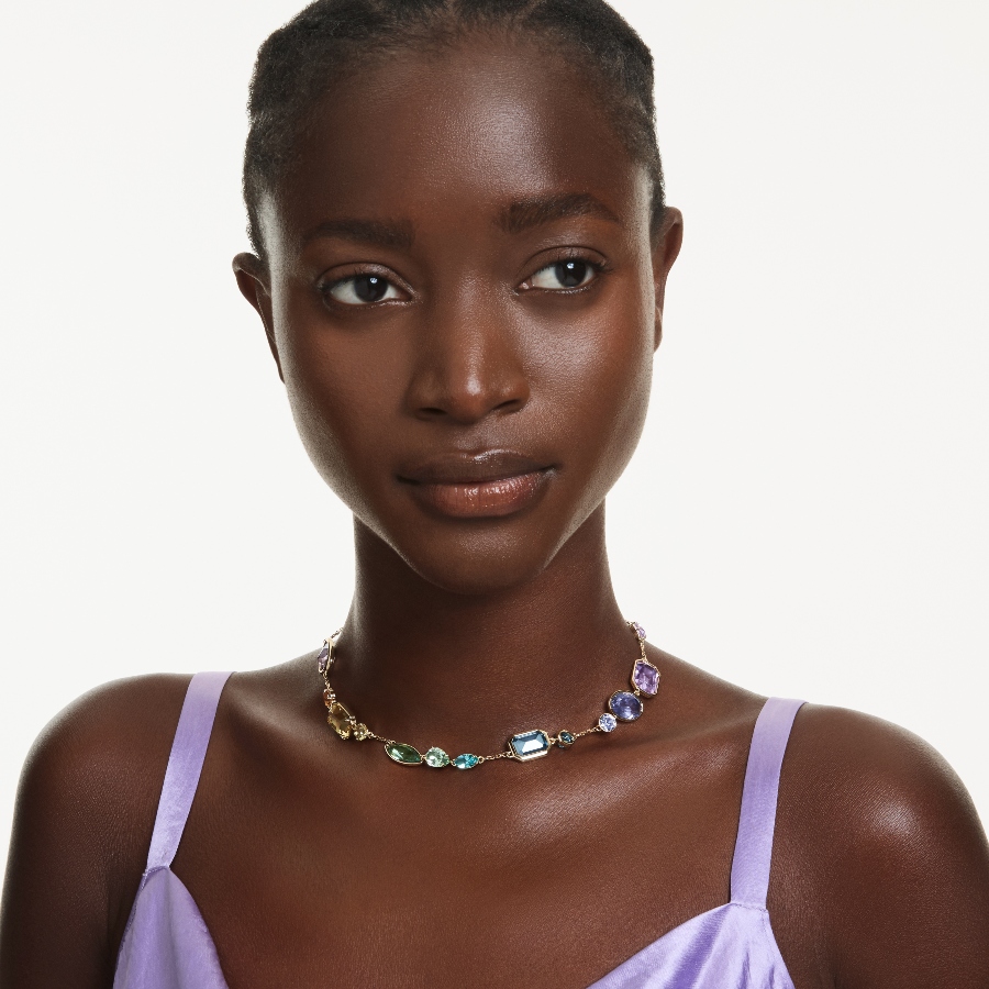 Necklace, Mixed cuts, Multicolored, Gold-tone plated Gema Swarovski 6