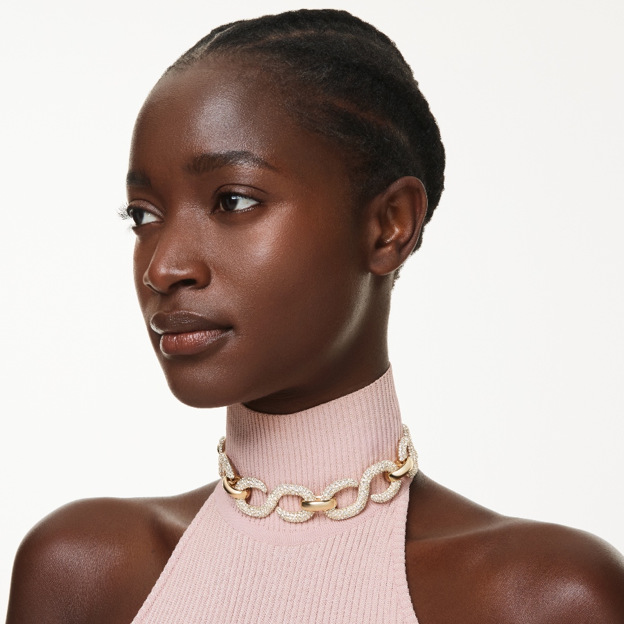 Choker, Round cut, White, Gold-tone plated Dextera Swarovski 6
