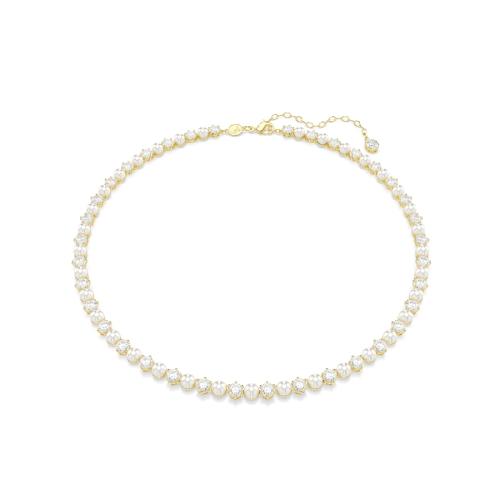 Kaklarota, Kristāla pērle, Apaļi griezuma kristāli, Balts kristāls, Zelta toņa parklājums Matrix Swarovski
