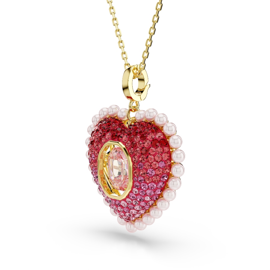 Pendant, Mixed cuts, Heart, Pink, Gold-tone plated Idyllia Swarovski 3