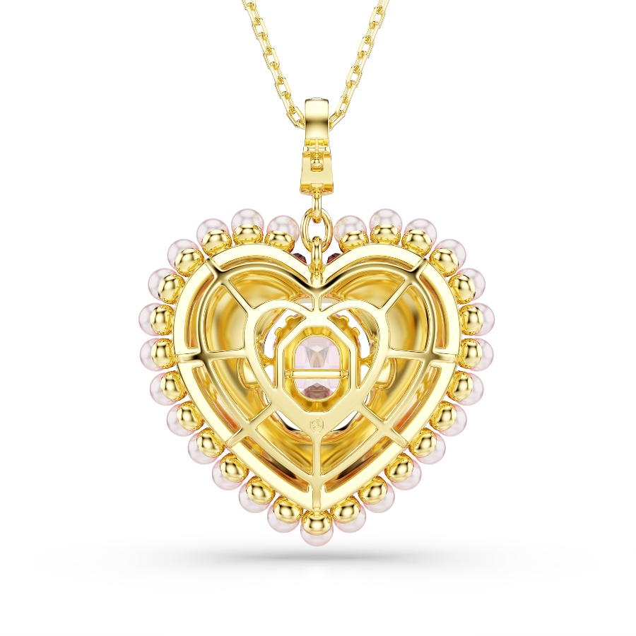 Pendant, Mixed cuts, Heart, Pink, Gold-tone plated Idyllia Swarovski 6