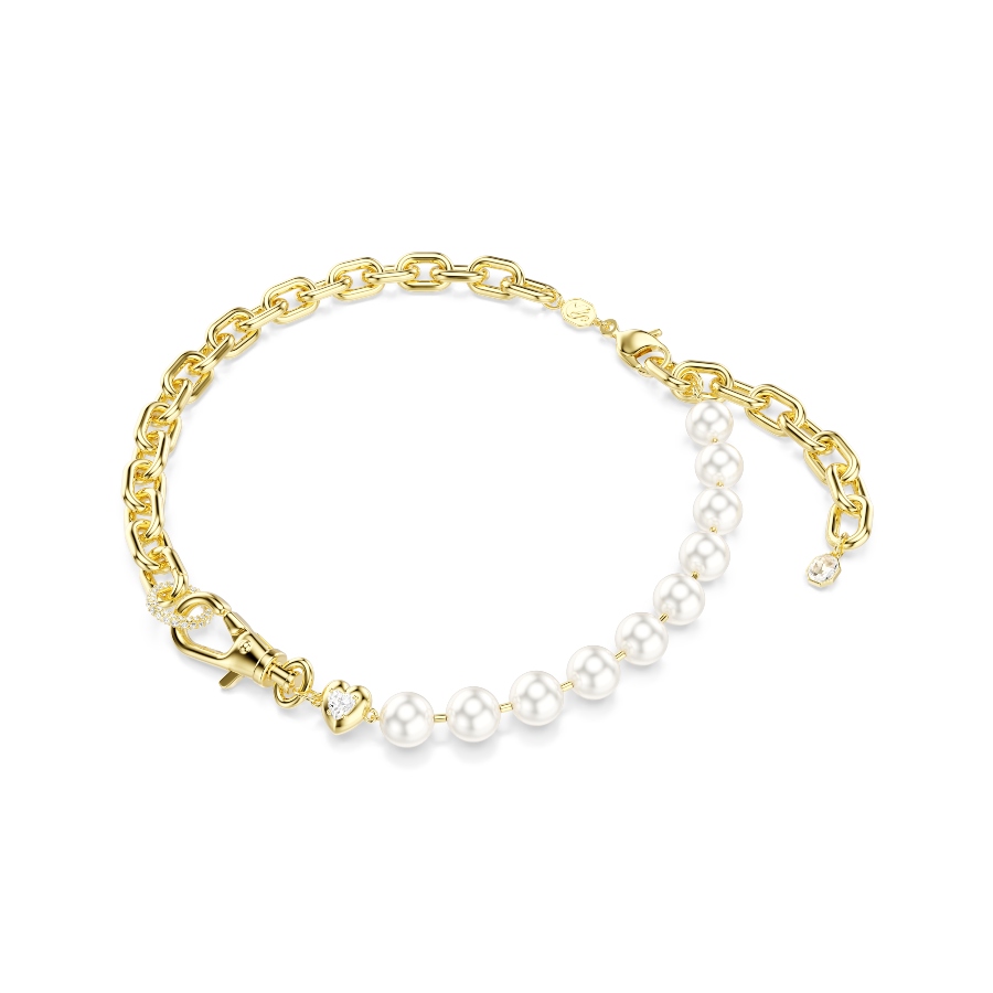 Necklace, Crystal pearl, White, Gold-tone plated Idyllia Swarovski 2