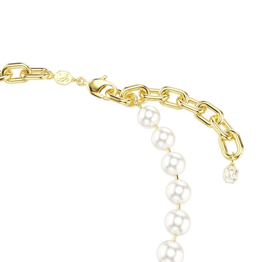 Necklace, Crystal pearl, White, Gold-tone plated Idyllia Swarovski 3