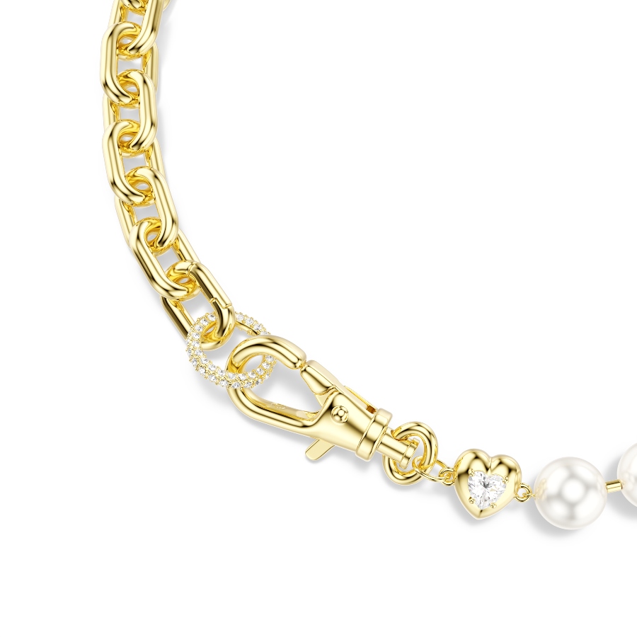 Necklace, Crystal pearl, White, Gold-tone plated Idyllia Swarovski 4