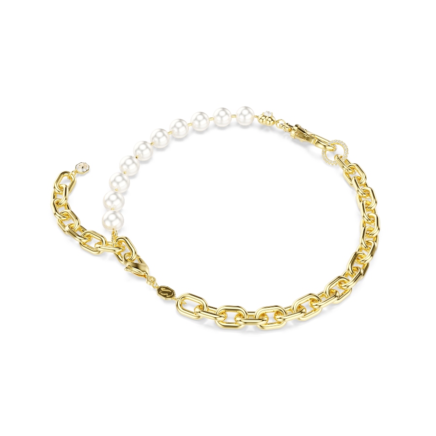Necklace, Crystal pearl, White, Gold-tone plated Idyllia Swarovski 5