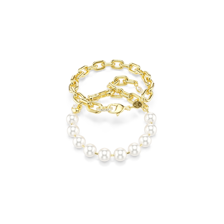 Necklace, Crystal pearl, White, Gold-tone plated Idyllia Swarovski 6