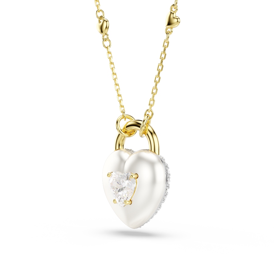 Pendant, Mixed cuts, Heart, White, Gold-tone plated Idyllia Swarovski 3